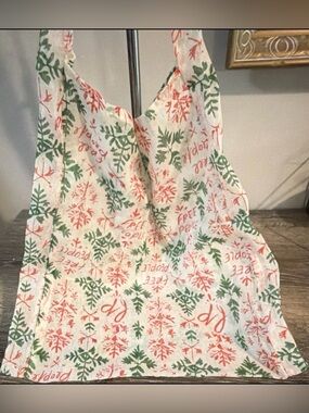 Free People Reusable Tote Bag NEW Red Green Holiday Print 14x12